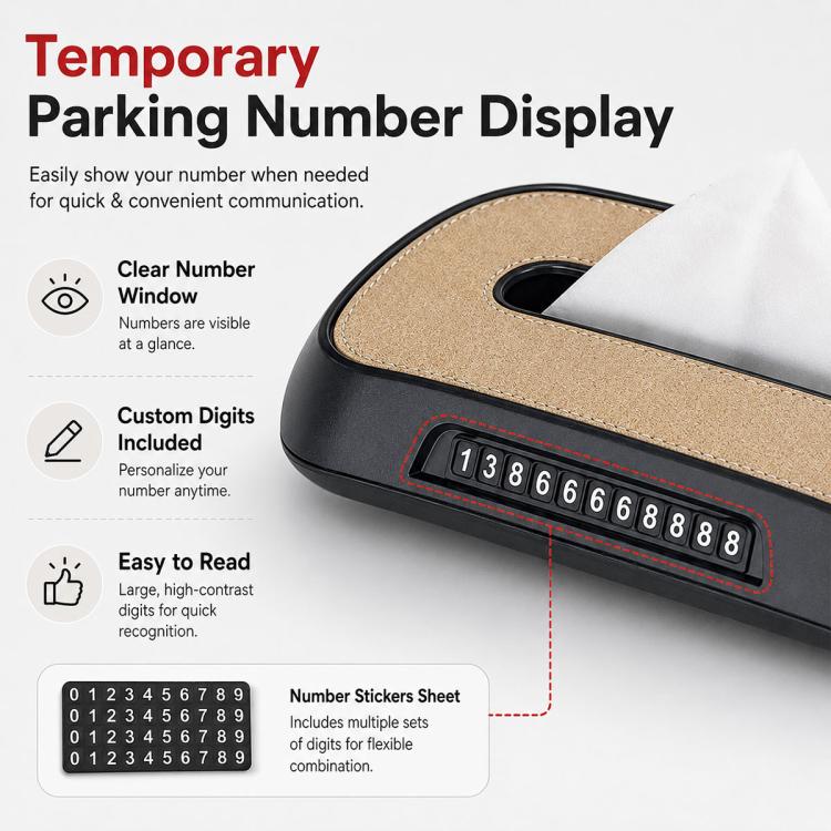 Car Tissue Box with Temporary Parking Phone Number Card, Model:Suede Reflective(Brown) - Image 4