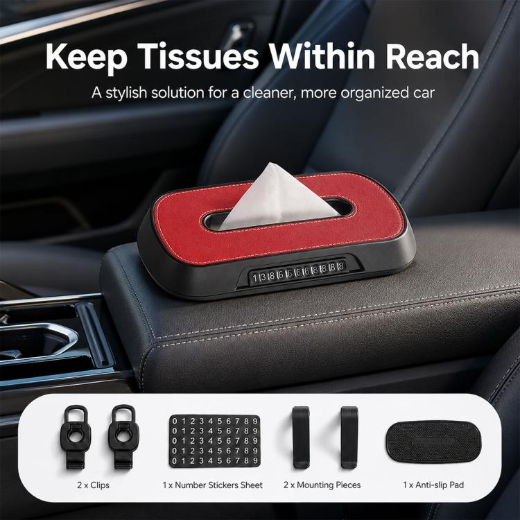 Car Tissue Box with Temporary Parking Phone Number Card, Model:Suede Reflective(Brown) - Image 9