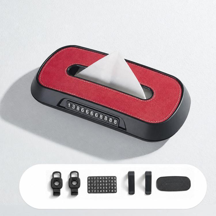 Car Tissue Box with Temporary Parking Phone Number Card, Model:Suede Reflective(Red)