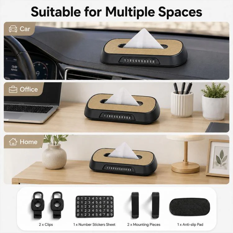 Car Tissue Box with Temporary Parking Phone Number Card, Model:Suede Reflective(Red) - Image 10