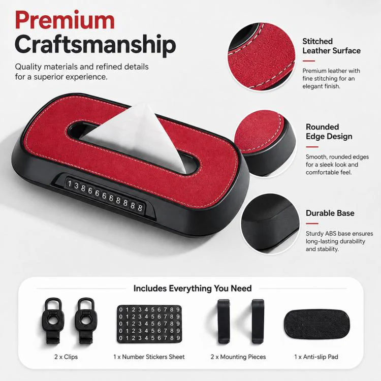 Car Tissue Box with Temporary Parking Phone Number Card, Model:Suede Reflective(Red) - Image 6