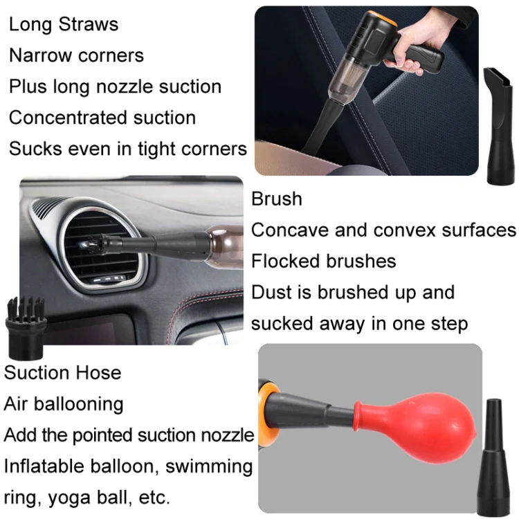 Car Vacuum Cleaner Large Suction Power Wireless Pump Inflatable Blower Handheld Small Vacuum Cleaner, Style: Brush 200W+2 Filters+Storage Bag (White) - Image 9