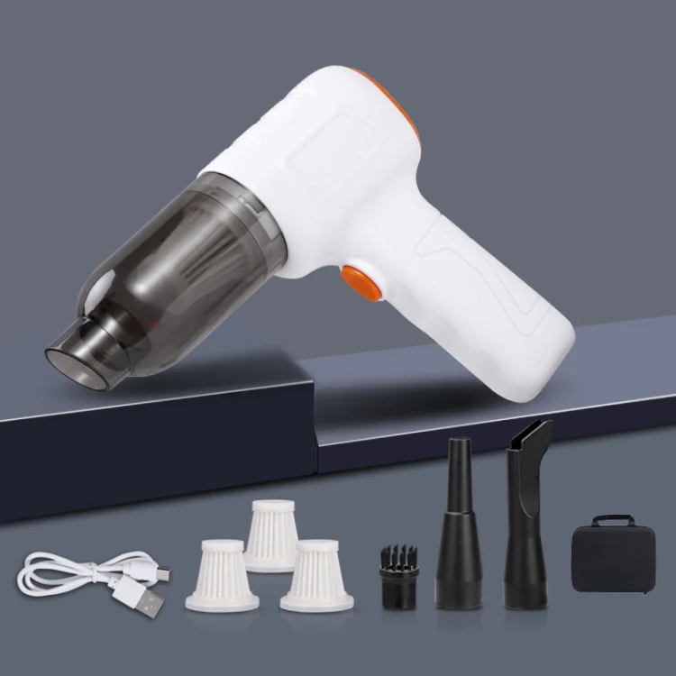 Car Vacuum Cleaner Large Suction Power Wireless Pump Inflatable Blower Handheld Small Vacuum Cleaner, Style: Brush 200W+3 Filters+Air Bag (White)