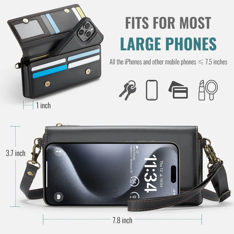 CaseMe Me30 Multi Functional Diagonal Cross Bag Phone Case(Black) - Image 3