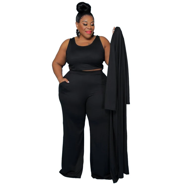 Casual Fashion Sports Home Three-piece Set (Color:Black Size:XXXXL) - Image 2