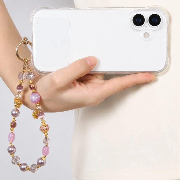 Cat Eye Butterfly Short Bead Chain Phone Charm Wrist Strap with Tether Pad for Women Girls(Pink) - Image 7