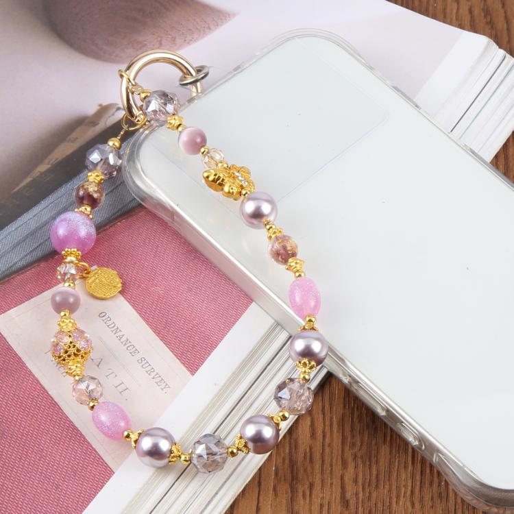 Cat Eye Butterfly Short Bead Chain Phone Charm Wrist Strap with Tether Pad for Women Girls(Purple) - Image 4