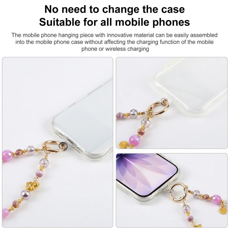Cat Eye Butterfly Short Bead Chain Phone Charm Wrist Strap with Tether Pad for Women Girls(Purple) - Image 5