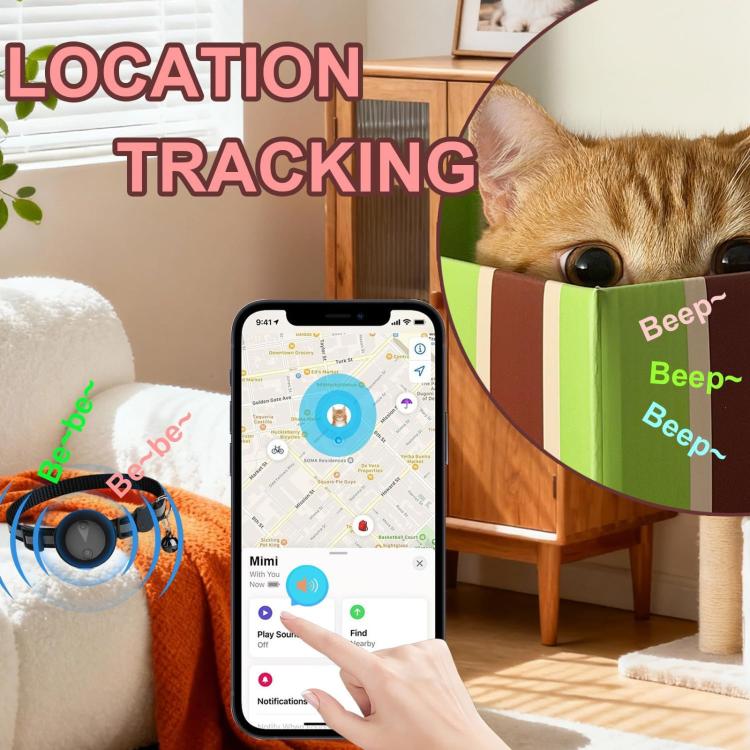 Cat Tracker Collar Compatible With Apple Find My Reflective Pet GPS Finder With Breakaway Safety Buckle & Bell(Pink) - Image 3