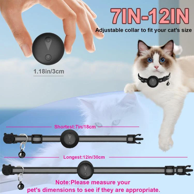 Cat Tracker Collar Compatible With Apple Find My Reflective Pet GPS Finder With Breakaway Safety Buckle & Bell(Red) - Image 7