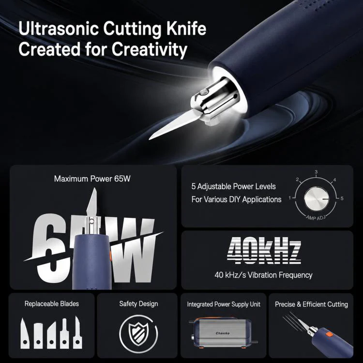 Chawke 8-Piece Set Basic Handheld Ultrasonic Cutter Tool Kit For Plastic Sprue Deburring 3D Print Model Craft Carving(EU Plug) - Image 3