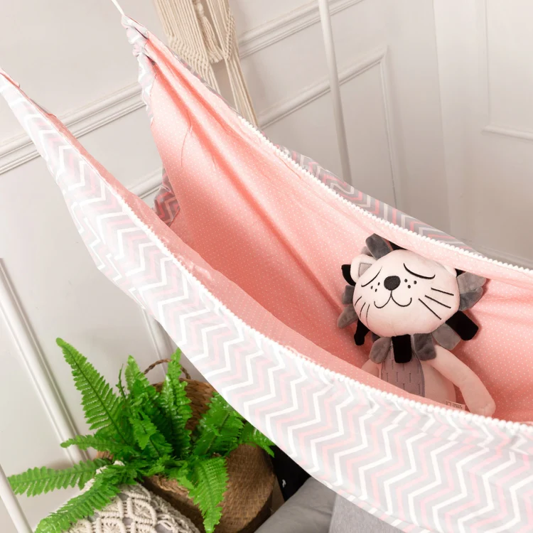 Children Swing Indoor Outdoor Hanging Basket  Household Cartoon Hammock(Pink Wave) - Image 2