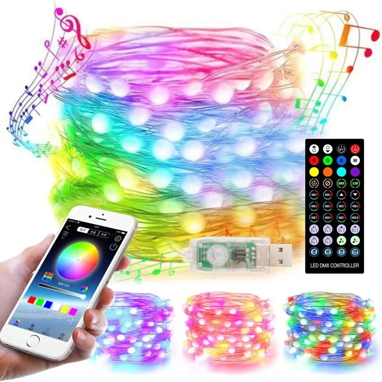 Christmas Decoration USB Copper Wire String Light Remote Controller & Bluetooth Mobile APP Control, Length: 5m 50 LEDs - Image 2