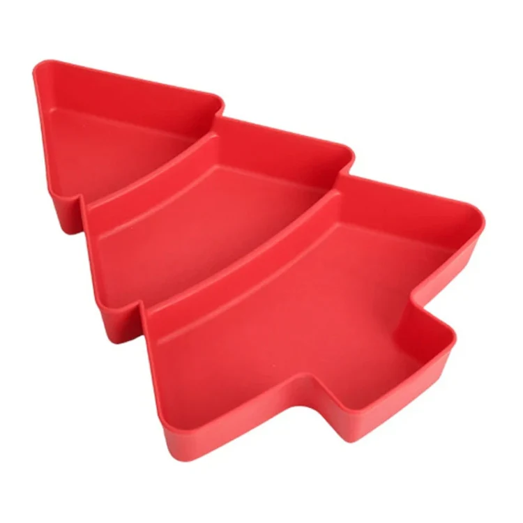 Christmas Tree Shape Fruit Discs Compartmentalized Home Snack Dish Plastic Candy Dried Fruit Melon Seed Organizer(Red)
