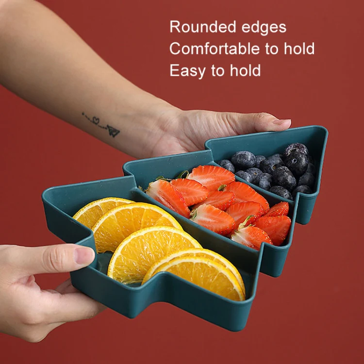 Christmas Tree Shape Fruit Discs Compartmentalized Home Snack Dish Plastic Candy Dried Fruit Melon Seed Organizer(Red) - Image 8