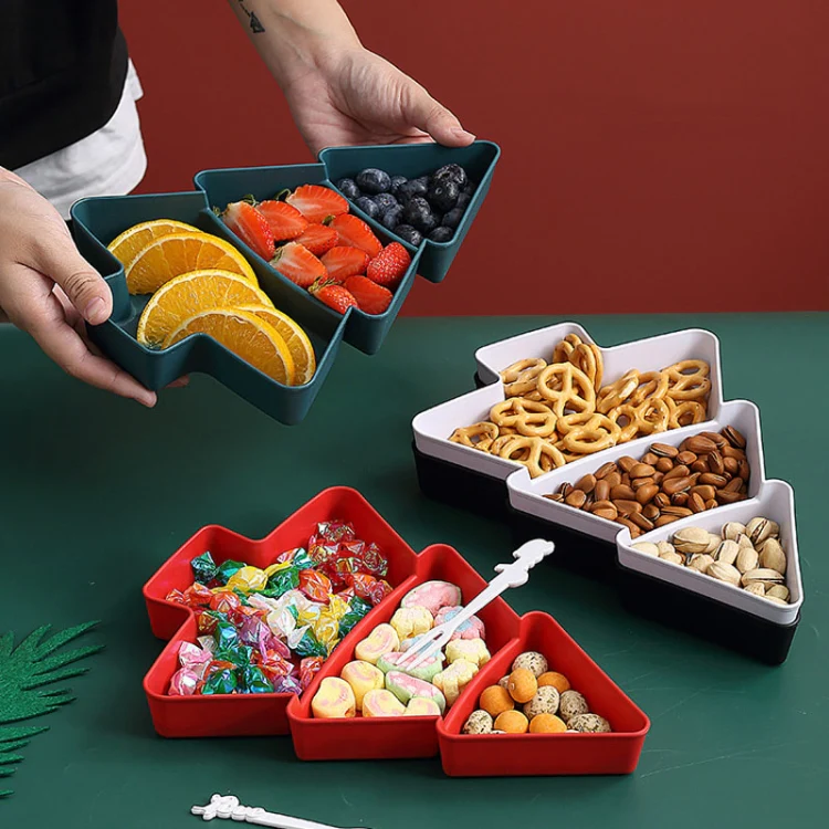 Christmas Tree Shape Fruit Discs Compartmentalized Home Snack Dish Plastic Candy Dried Fruit Melon Seed Organizer(Red) - Image 9