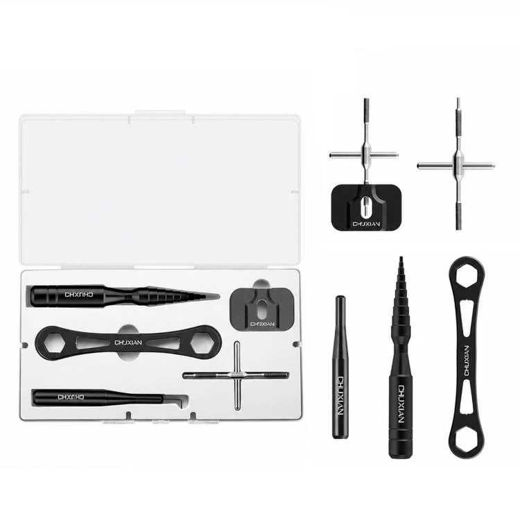 CHUIXIAN 5pcs /Box Aluminum Fishing Reel Maintenance Tool Kit Spool Bearing Pin Remover Wrench Set for Baitcasting(Black)