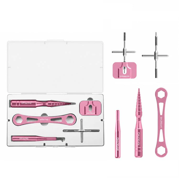 CHUIXIAN 5pcs /Box Aluminum Fishing Reel Maintenance Tool Kit Spool Bearing Pin Remover Wrench Set for Baitcasting(Pink)