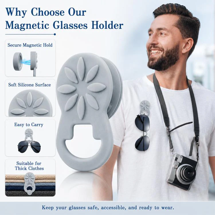Clothes Silicone Magnetic Glasses Holder(Grey) - Image 6