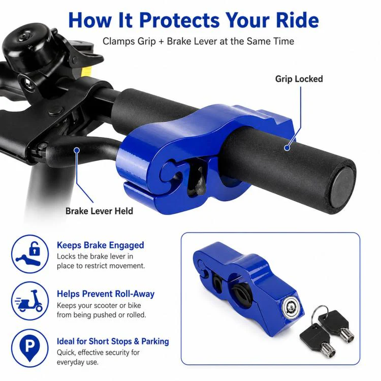 CNC Aluminum Handlebar Grip Lock Universal Anti-Theft Brake Lever Lock for Electric Scooters, Motorcycles(Red) - Image 4
