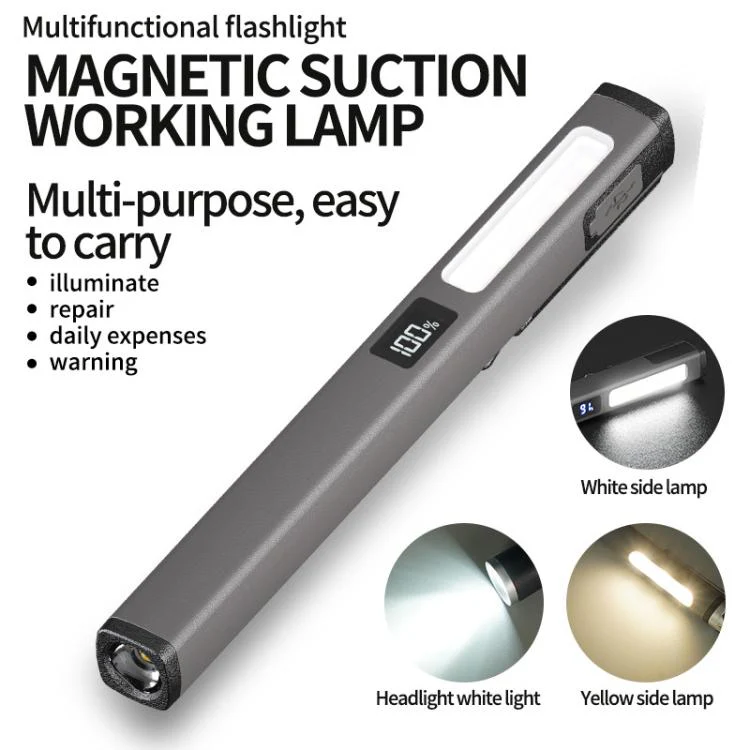 COB Pen Clip Light USB Rechargeable Auto Repair Work Light Strong Magnetic Adhesion Flashlight(Gray) - Image 2