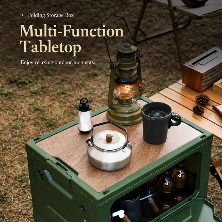Collapsible Storage Bin with MDF Wooden Lid 5-Door Open Plastic Folding Storage Box Crate for Camping & Car Trunk 41 x 29 x 24.5cm(Grey White) - Image 7