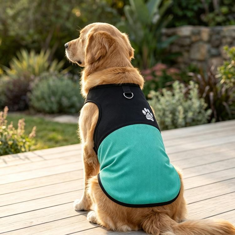 Color Block Dog Vest With Paw Print, Breathable Mesh Pet Harness Vest With Leash Attachment, Size: 2XL(Green)