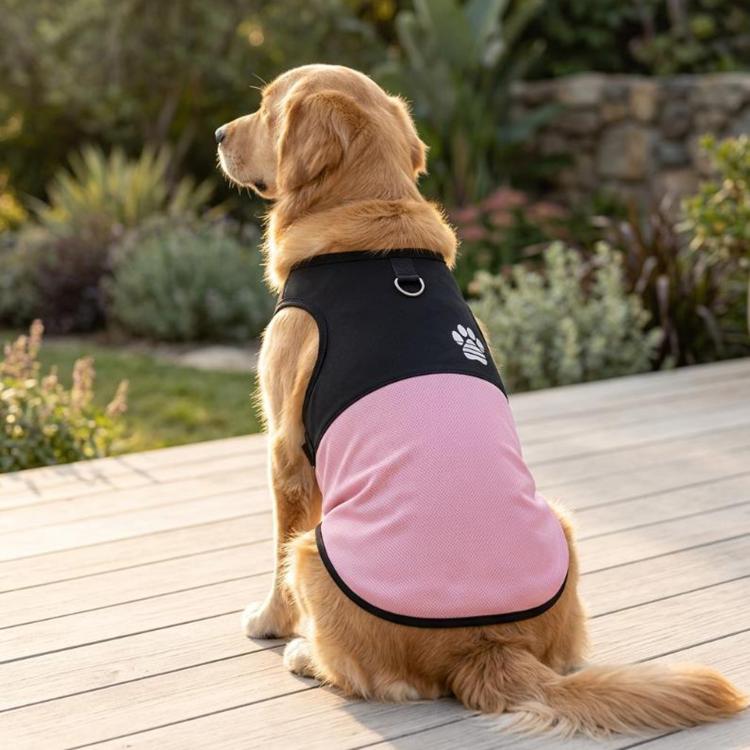 Color Block Dog Vest With Paw Print, Breathable Mesh Pet Harness Vest With Leash Attachment, Size: L(Pink)