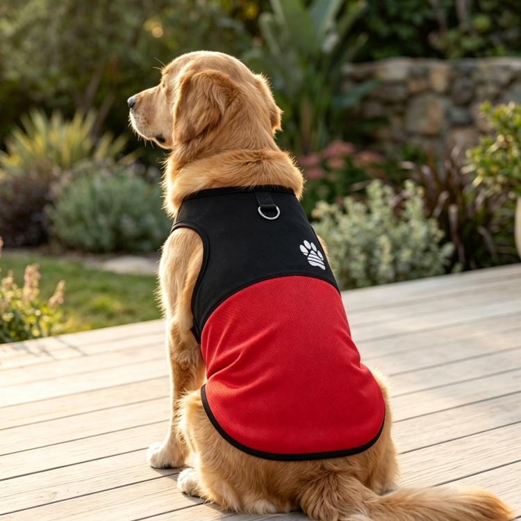 Color Block Dog Vest With Paw Print, Breathable Mesh Pet Harness Vest With Leash Attachment, Size: XS(Red)