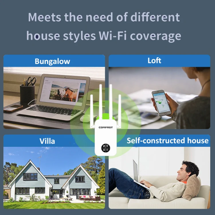 COMFAST 762AC 1200Mbps WiFi Signal Booster Dual Band WiFi Repeater with OLED Display Screen - Image 11