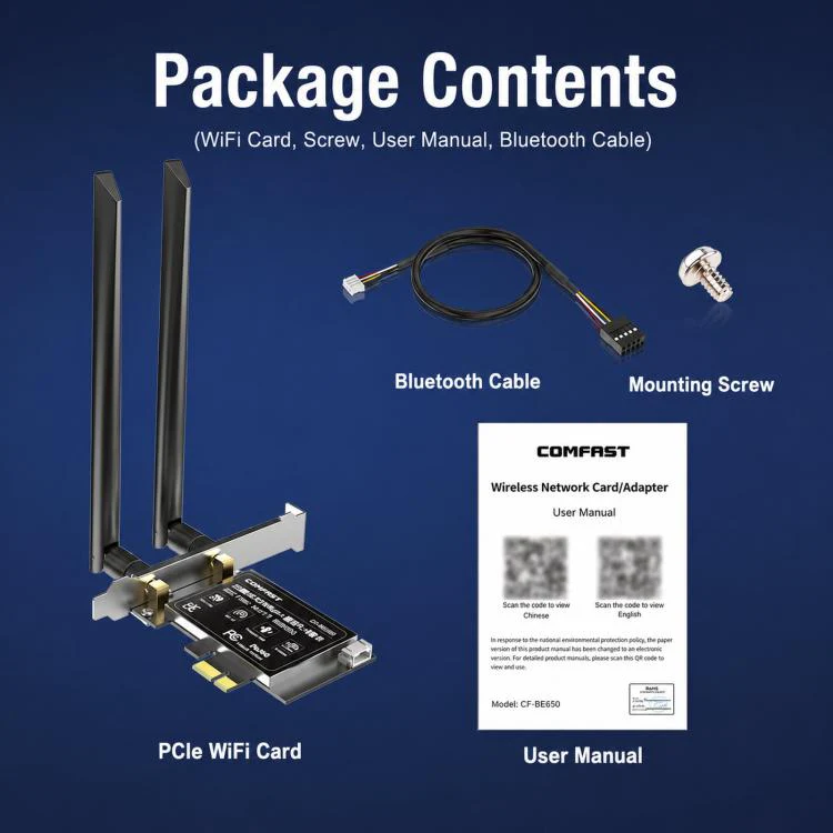COMFAST CF-BE650 Tri-Band 6500Mbps WiFi 7 PCIe Card Bluetooth 5.4 Desktop Wireless Adapter - Image 10