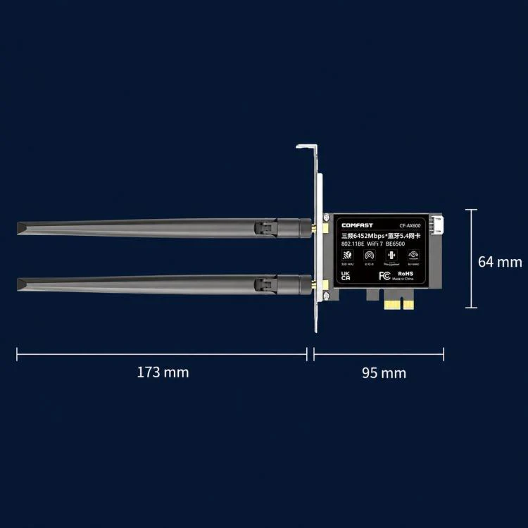 COMFAST CF-BE650 Tri-Band 6500Mbps WiFi 7 PCIe Card Bluetooth 5.4 Desktop Wireless Adapter - Image 9