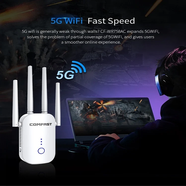 COMFAST CF-WR758AC Dual Frequency 1200Mbps Wireless Repeater 5.8G WIFI Signal Amplifier, CN Plug - Image 7