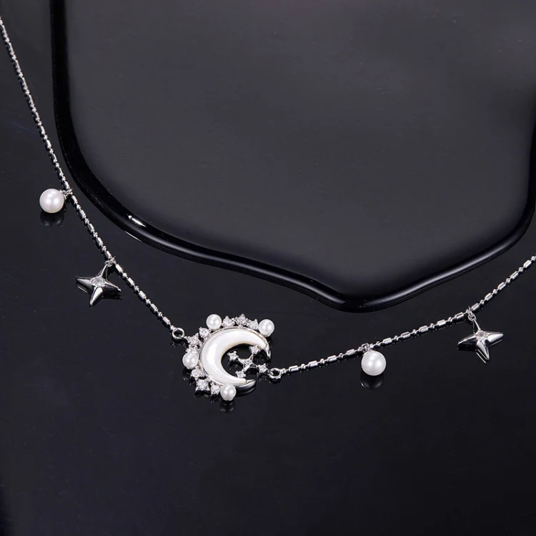 Copper Material Elegant Star Moon Pearl Necklace(YIN115) - Image 2