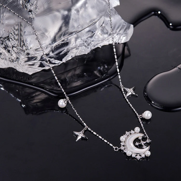 Copper Material Elegant Star Moon Pearl Necklace(YIN115) - Image 3