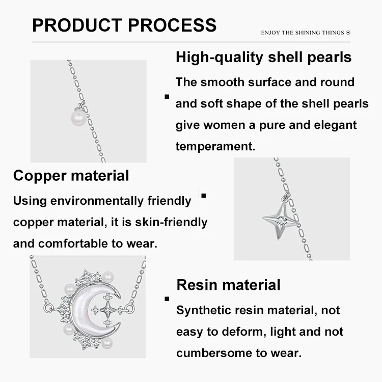 Copper Material Elegant Star Moon Pearl Necklace(YIN115) - Image 4