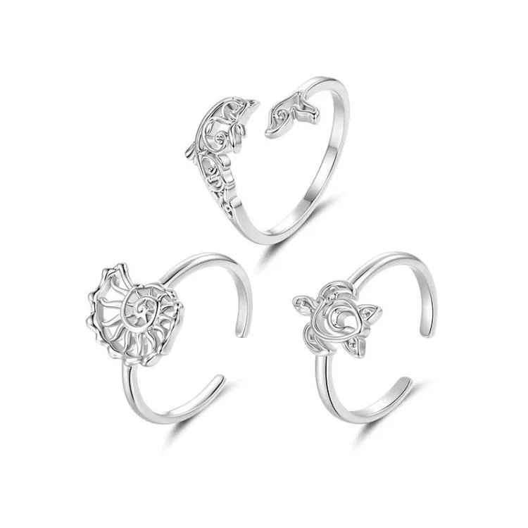 Copper Plated With White Gold Adjustable Ocean Life Opening Ring(YIR303-E) - Image 2