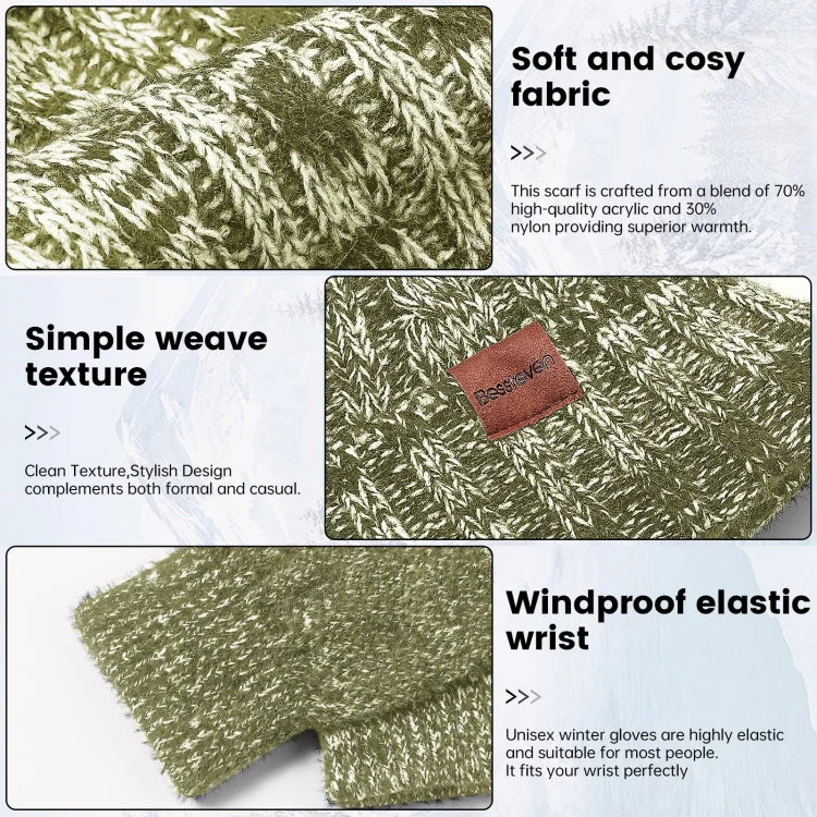 Couple Winter Hat Scarf Gloves 3 In 1 Set Thick Wool Knitted Warm Set(Black) - Image 6