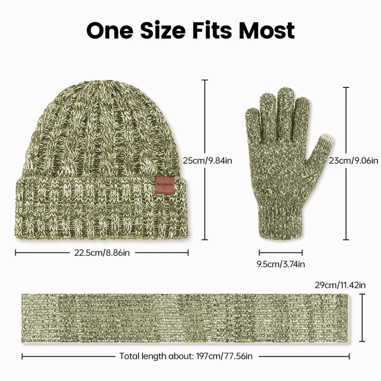 Couple Winter Hat Scarf Gloves 3 In 1 Set Thick Wool Knitted Warm Set(Black) - Image 8