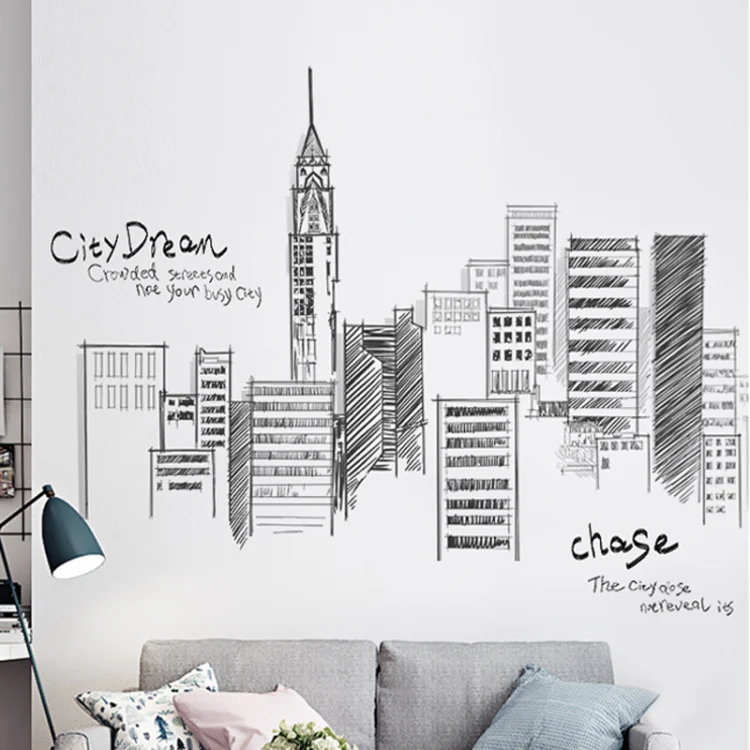Creative City Building Wall Sticker Bedroom Living Room Sofa TV Background Wall Decoration Large Stickers(Buliding) - Image 4