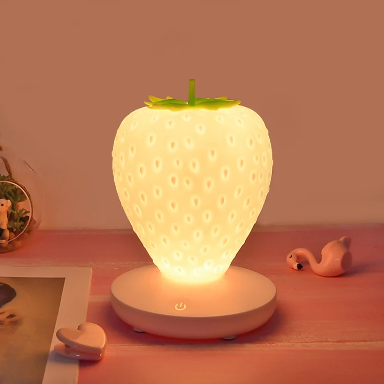 Creative Home LED Silicone Strawberry Night Light USB Rechargeable Bedside Decoration Atmosphere Light(White)