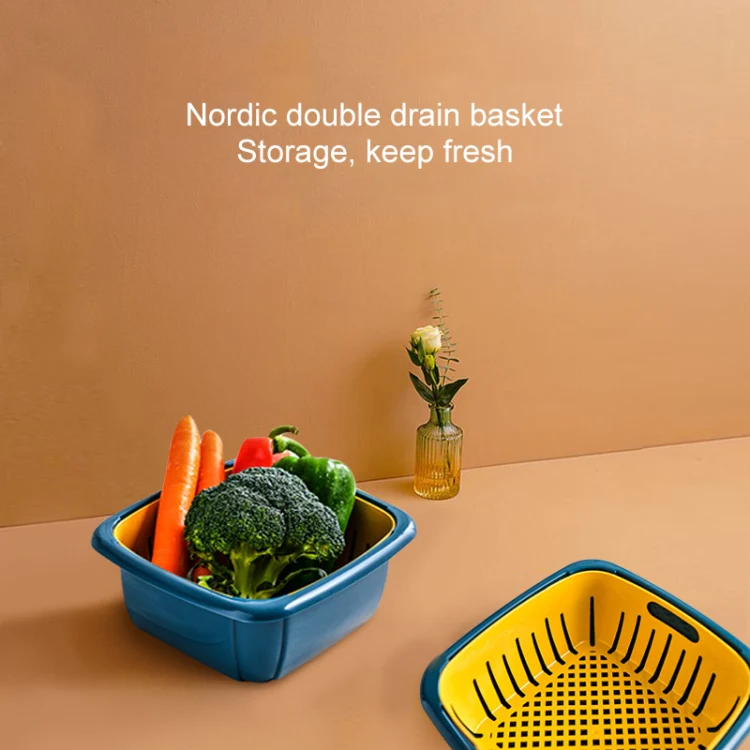 Creative Multifunctional Double-deck Drain Basket Kitchen Refrigerator Fresh Box Plastic Fruit Storage Basket with Lid(Matcha Green) - Image 13