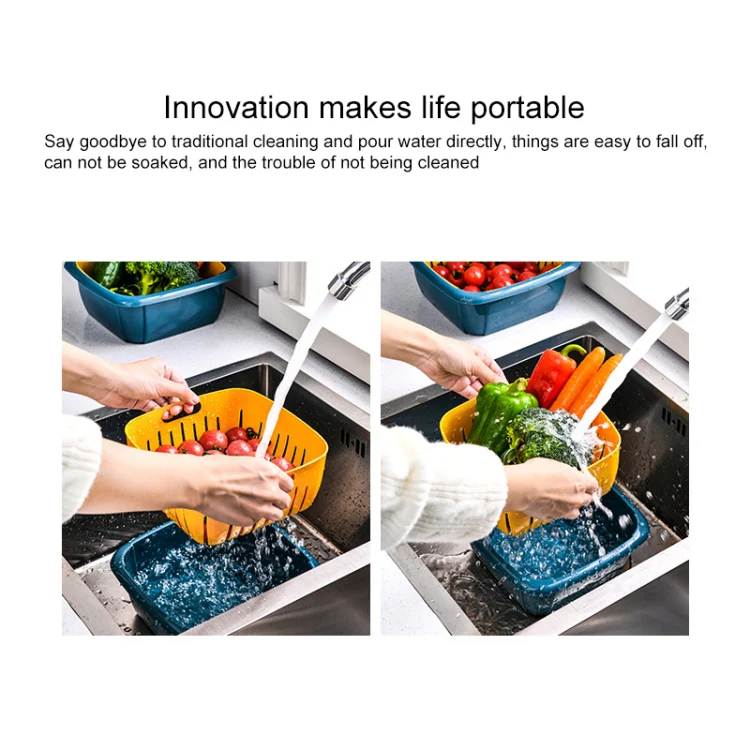 Creative Multifunctional Double-deck Drain Basket Kitchen Refrigerator Fresh Box Plastic Fruit Storage Basket with Lid(Matcha Green) - Image 4