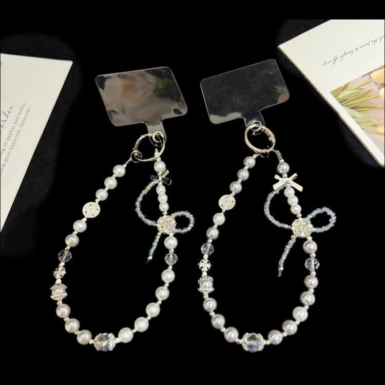 Cross Four-Leaf Clover Pearl Crystal Chain(White) - Image 2