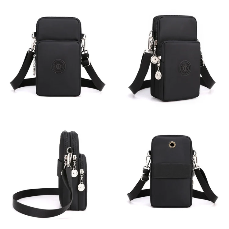 Crossbody Mobile Phone Bag Vertical Wallet Arm Bag With Headphone Hole(Black) - Image 3