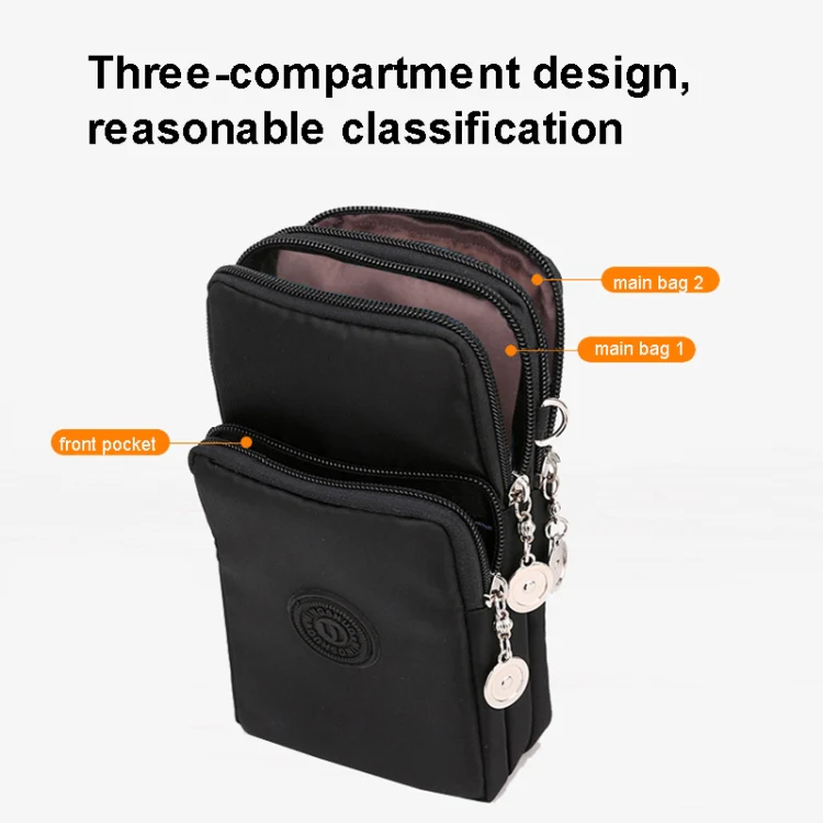 Crossbody Mobile Phone Bag Vertical Wallet Arm Bag With Headphone Hole(Black) - Image 5