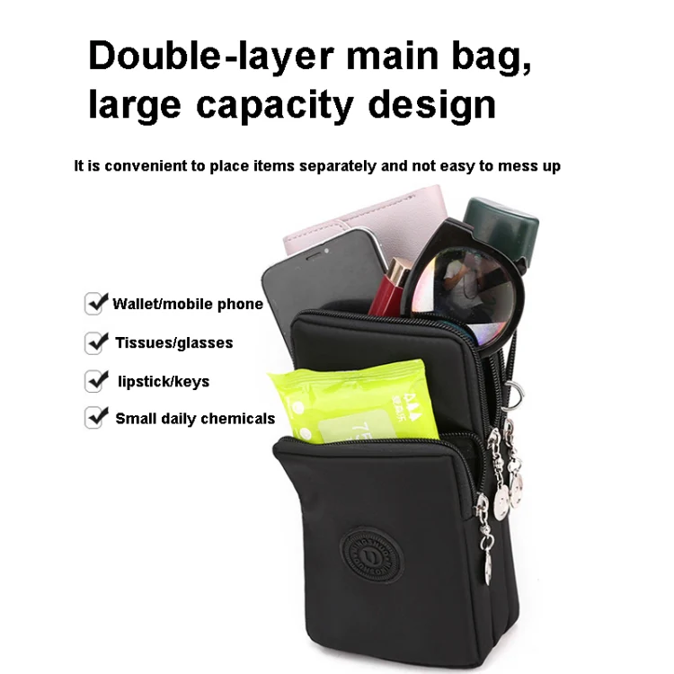 Crossbody Mobile Phone Bag Vertical Wallet Arm Bag With Headphone Hole(Black Balloon) - Image 4