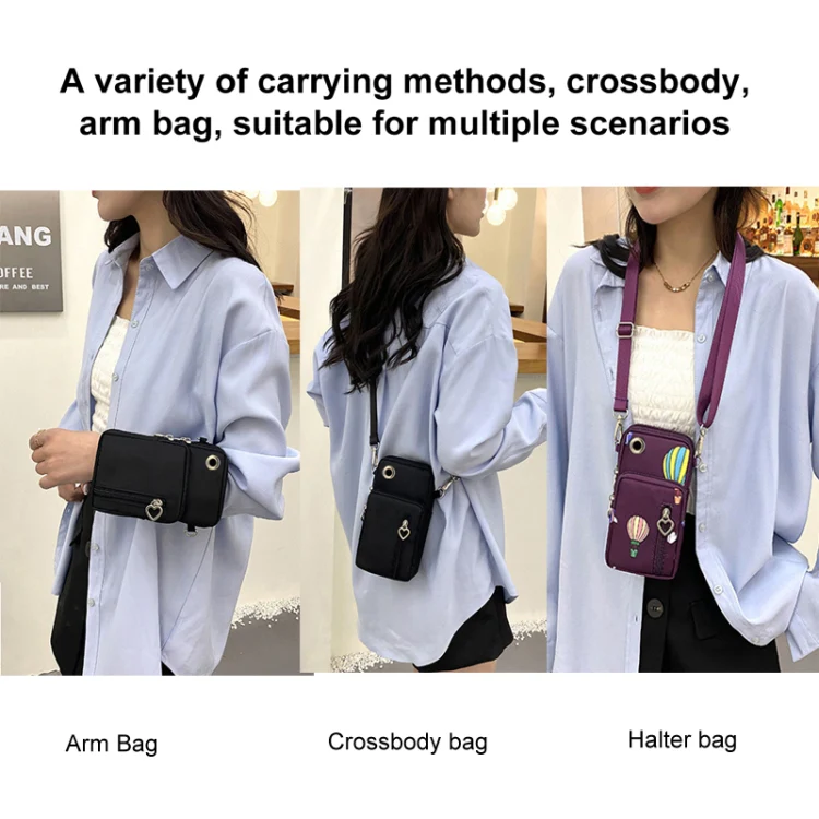 Crossbody Mobile Phone Bag Vertical Wallet Wrist Pouch With Arm Band for Women, Style: Black Balloon - Image 9