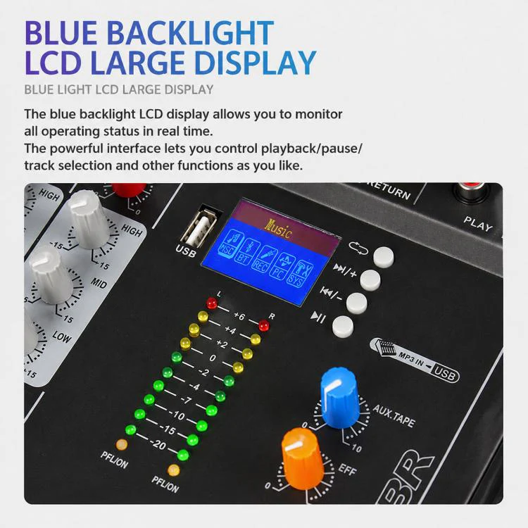 CT-6 6-Channel Professional Bluetooth Mixer with Amplifier, Plug Type:EU Plug(Black Grey) - Image 6