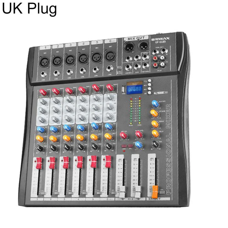 CT-6 6-Channel Professional Bluetooth Mixer with Amplifier, Plug Type:UK Plug(Black Grey)